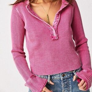 Free People Colt Thermal Henley Top Pink Size Small – 100% Cotton Waffle Knit
